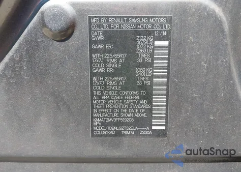 2015 Nissan Rogue Sv из США, поврежденный, VIN KNMAT2MV3FP519203